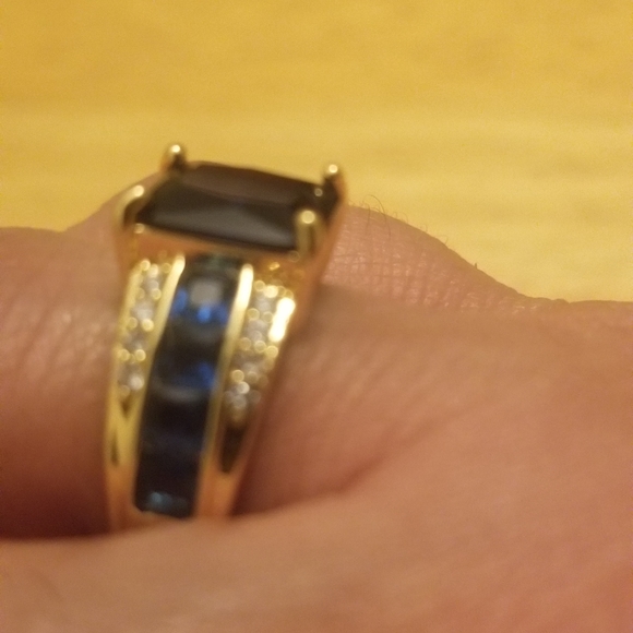 Sapphire, cubic zirconia golden ring. - Picture 4 of 4